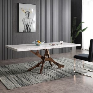 Modrest Legend - Mesa de comedor moderna de mármol blanco y oro rosa