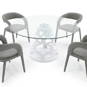 Modrest Lilly - Mesa de comedor moderna redonda de cristal de 12 mm + blanca