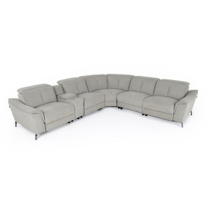 Divani Casa Lloyd - Seccional moderna de tela gris con sillones reclinables + consola