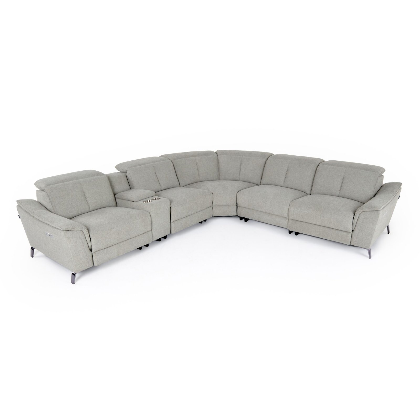 Divani Casa Lloyd - Seccional moderna de tela gris con sillones reclinables + consola