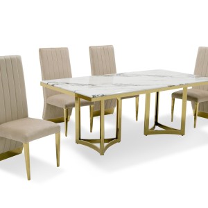 Modrest Loomis - Mesa de comedor de mármol blanco y dorado