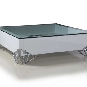 LS538 Emma Mesa de centro blanca moderna con tapa de vidrio