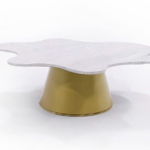 Modrest Gabbro High - Mesa de centro Glam de mármol blanco y dorado