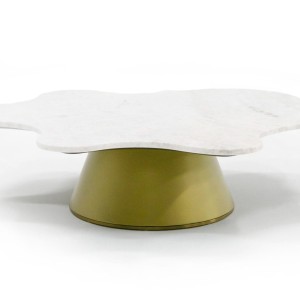 Modrest Gabbro Low - Mesa de centro Glam de mármol blanco y dorado