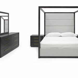 Modrest Manhattan- Juego de recámara gris con dosel contemporáneo, tamaño queen