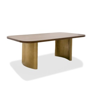 Modrest Marjorie - Mesa de comedor rectangular moderna de nogal + oro cepillado