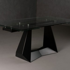 Modrest Maroney - Mesa de comedor moderna extensible de vidrio y negro de 70,5"/106"