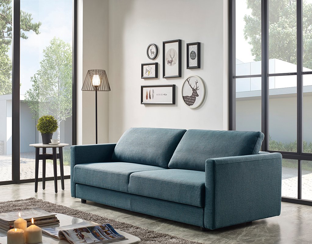 Divani Casa Fredonia Sofá cama moderno de tela azul-verde con almacenamiento - Image 4
