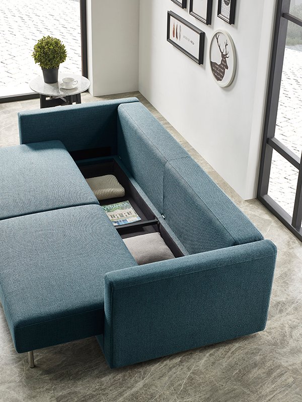 Divani Casa Fredonia Sofá cama moderno de tela azul-verde con almacenamiento - Image 2