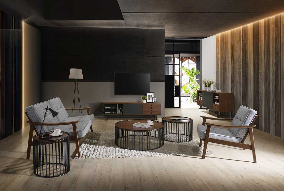 Mesa de té redonda moderna Modrest Bronson de nogal y negro - Image 2