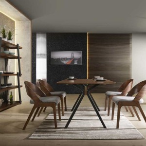 Silla de comedor Modrest Runyon moderna de tela gris y nogal (juego de 2)