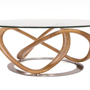 Modrest Michele - Mesa de centro moderna de cristal + nogal