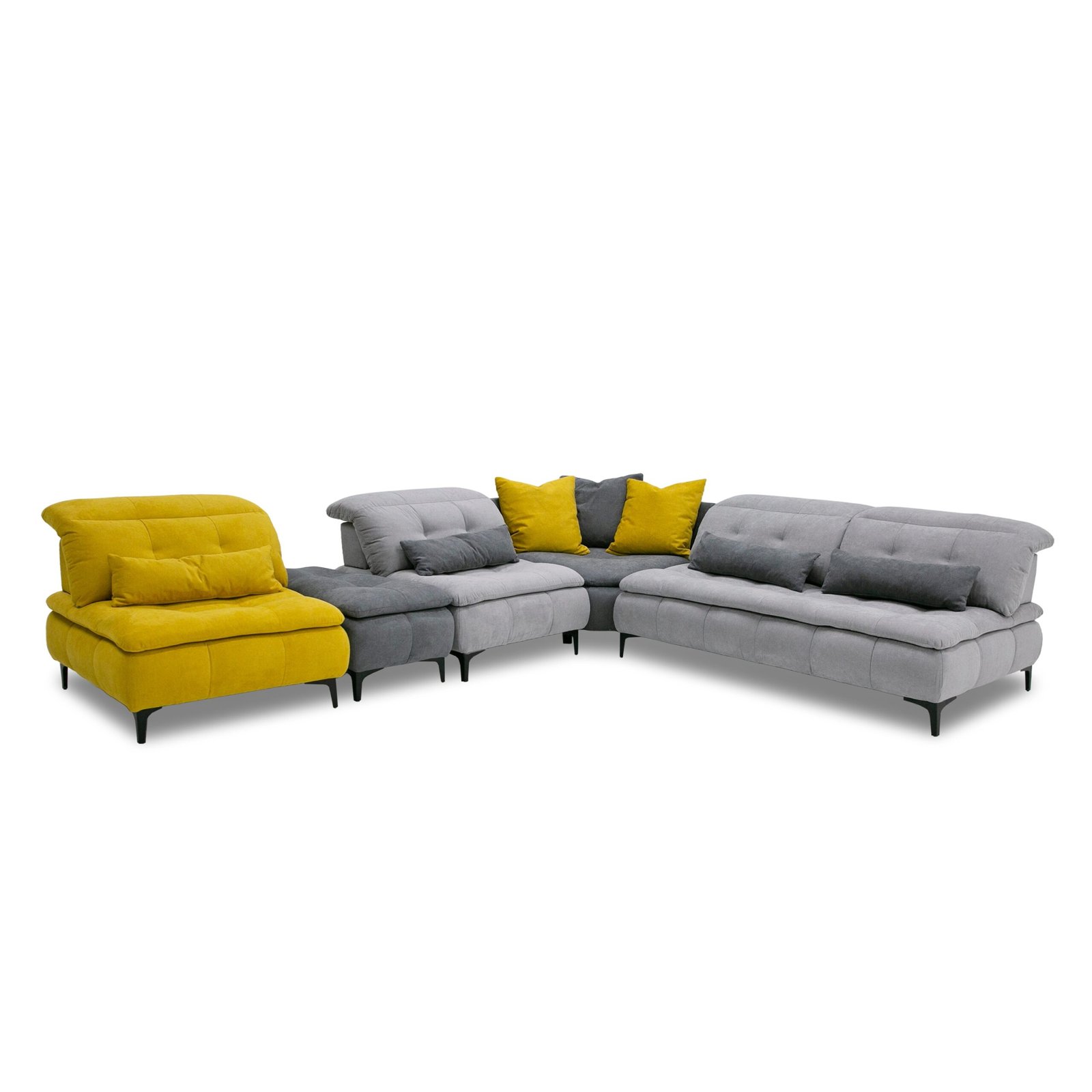 David Ferrari Mikado – Sofá seccional modular de tela italiana moderna gris + amarilla