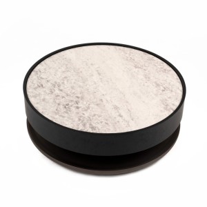 Modrest Miranda - Mesa de centro redonda moderna de cerámica + roble negro