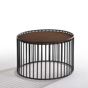 Mesa auxiliar redonda moderna Modrest Bronson de nogal y negro