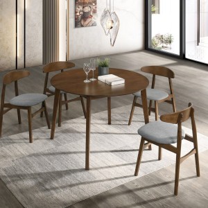 Mesa de comedor redonda moderna Modrest Castillo de nogal