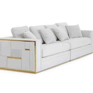 Divani Casa Mobray - Terciopelo gris claro Glam + sofá dorado