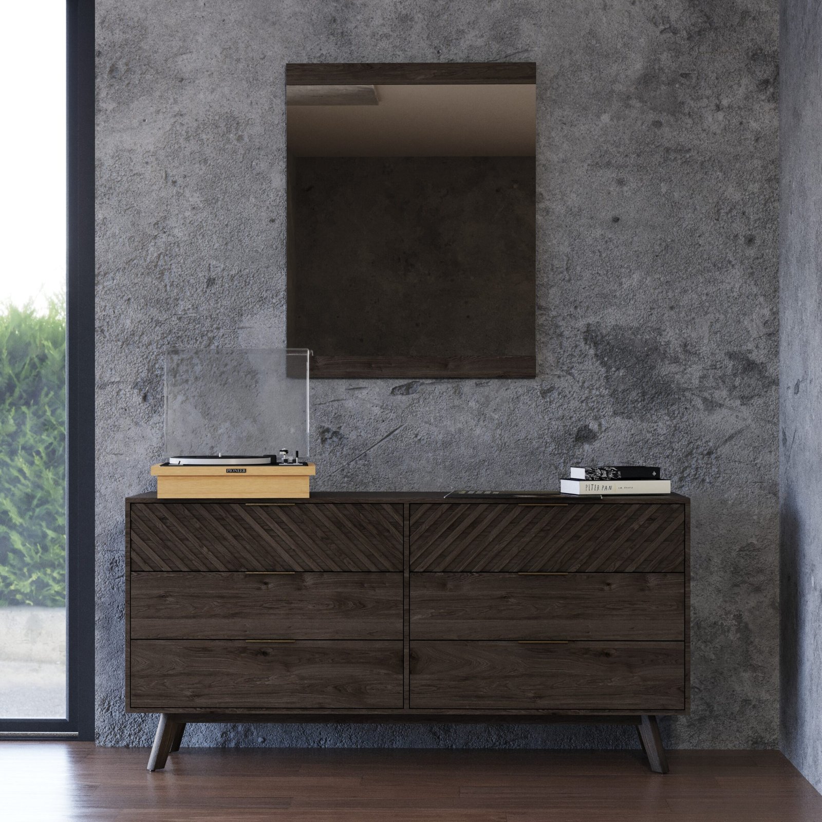 Espejo Modrest Daisy Mid-Century de acacia oscura