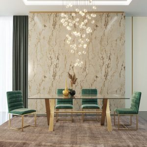 Modrest Dandy - Mesa de comedor moderna dorada y de cristal