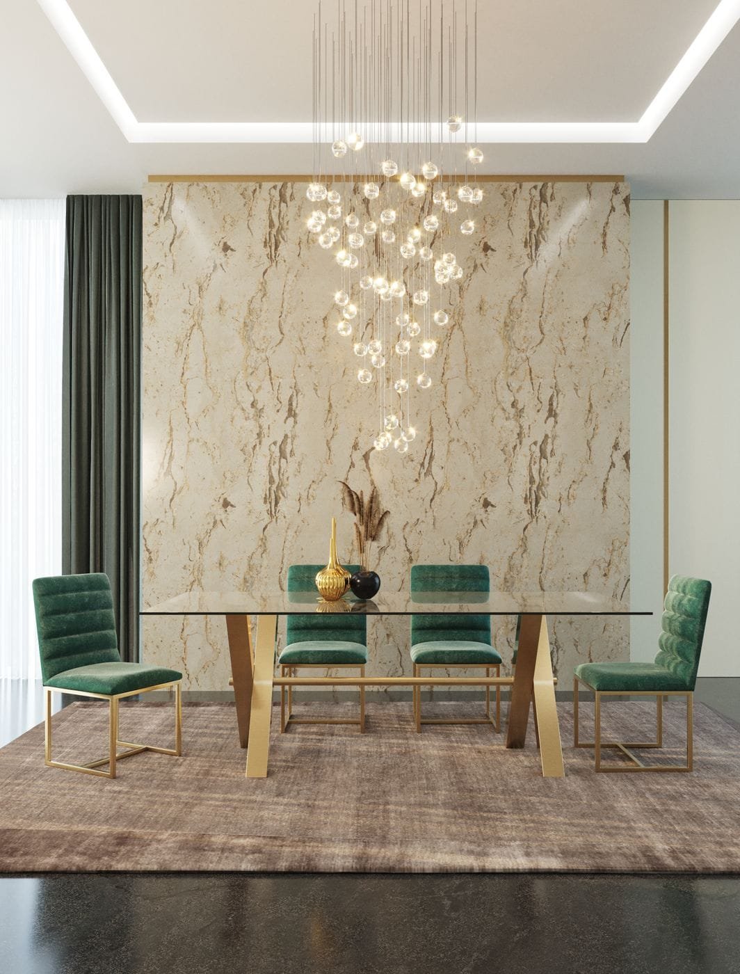 Modrest Dandy - Mesa de comedor moderna dorada y de cristal