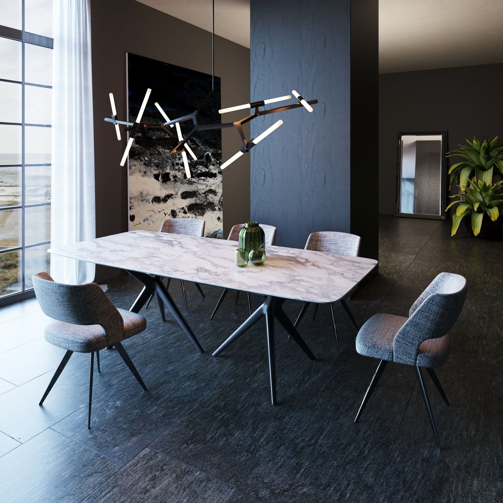 Modrest Stetson - Mesa de comedor moderna de cerámica blanca y fresno ahumado - Image 2