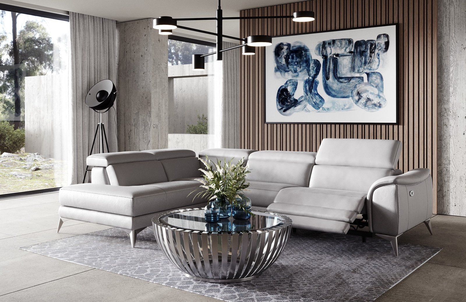 Lamod Italia Monte Carlo - Sofá seccional italiano moderno de cuero gris RAF - Image 2