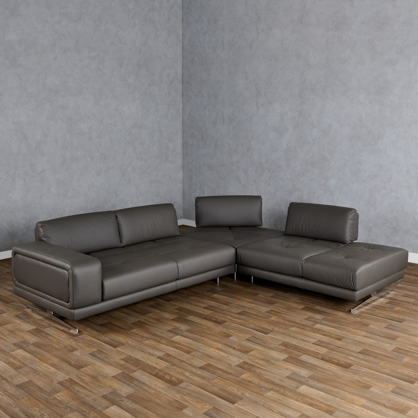 Lamod Italia Mood – Sofá seccional italiano de cuero gris con orientación derecha