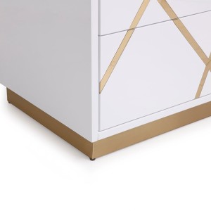 Mesita de noche Modrest Nixa moderna ancha en blanco y dorado