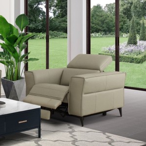 Divani Casa Nella - Sillón moderno de cuero gris claro con sillón reclinable eléctrico