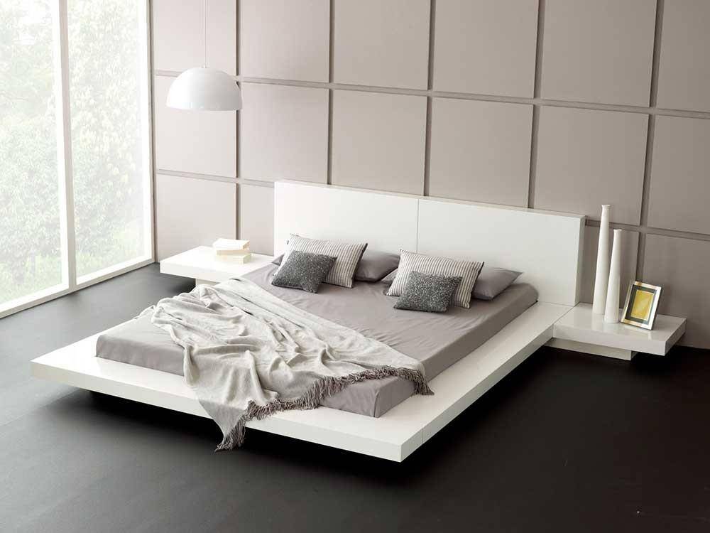 Recámara con plataforma de estilo japonés Queen Opal White Gloss con mesitas de noche - Image 2