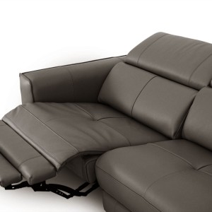 Divani Casa Nella - Sofá moderno de cuero gris oscuro con sillones reclinables eléctricos