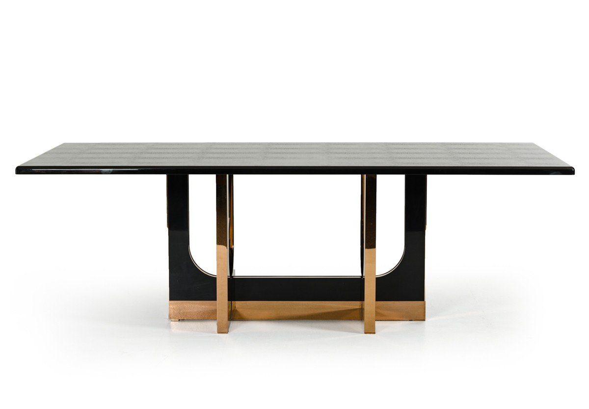 Mesa de comedor moderna grande de cocodrilo negro y oro rosa Padua de A&X - Image 3
