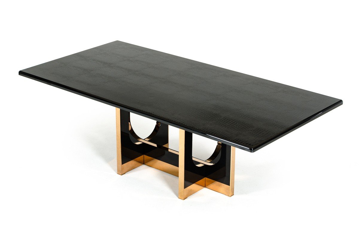 Mesa de comedor moderna grande de cocodrilo negro y oro rosa Padua de A&X - Image 5