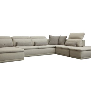 David Ferrari Panorama - Sofá seccional modular italiano moderno de tela gris topo y cuero