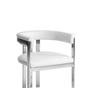 Modrest Pontiac - Silla de comedor moderna de cuero vegano blanco + acero inoxidable