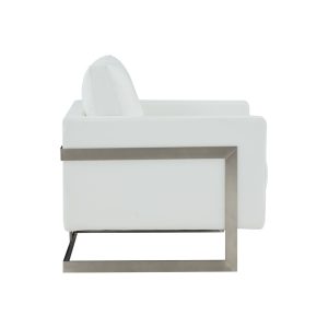 Modrest Prince - Silla decorativa contemporánea de cuero vegano blanco + plateado