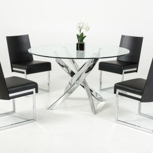 Mesa de comedor redonda moderna de vidrio Modrest Pyrite