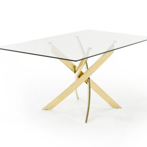 Mesa de comedor moderna Modrest Pyrite de vidrio y oro
