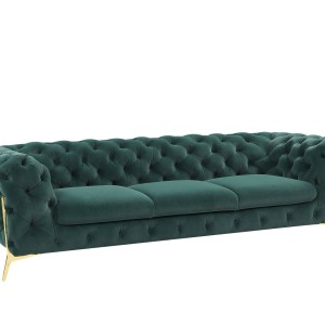 Divani Casa Quincey - Sofá transicional de terciopelo verde esmeralda