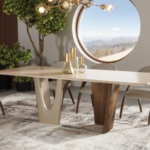 Modrest Brianna - Mesa de comedor contemporánea de mármol y crema/nogal