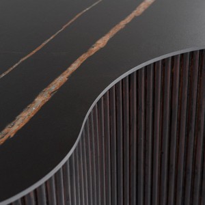 Modrest Ricko - Mesa de centro moderna de cerámica negra + fresno ahumado de forma libre