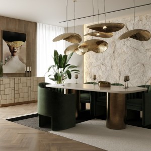 Modrest Rocky - Mesa de comedor grande de mármol blanco glamuroso y dorado cepillado