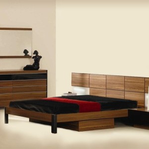 Recámara con plataforma Rondo Mid-Century con mesitas de noche, almacenamiento y luces