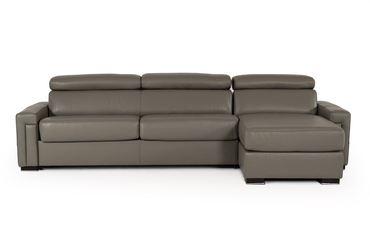 Lamod Italia Sacha – Sofá cama seccional reversible moderno de cuero gris oscuro con almacenaje