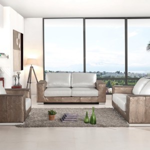 Divani Casa Cordova Juego de sofás modernos de cuero blanco y bronce