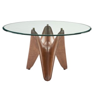 Modrest Seguin - Mesa de comedor redonda de cristal + nogal