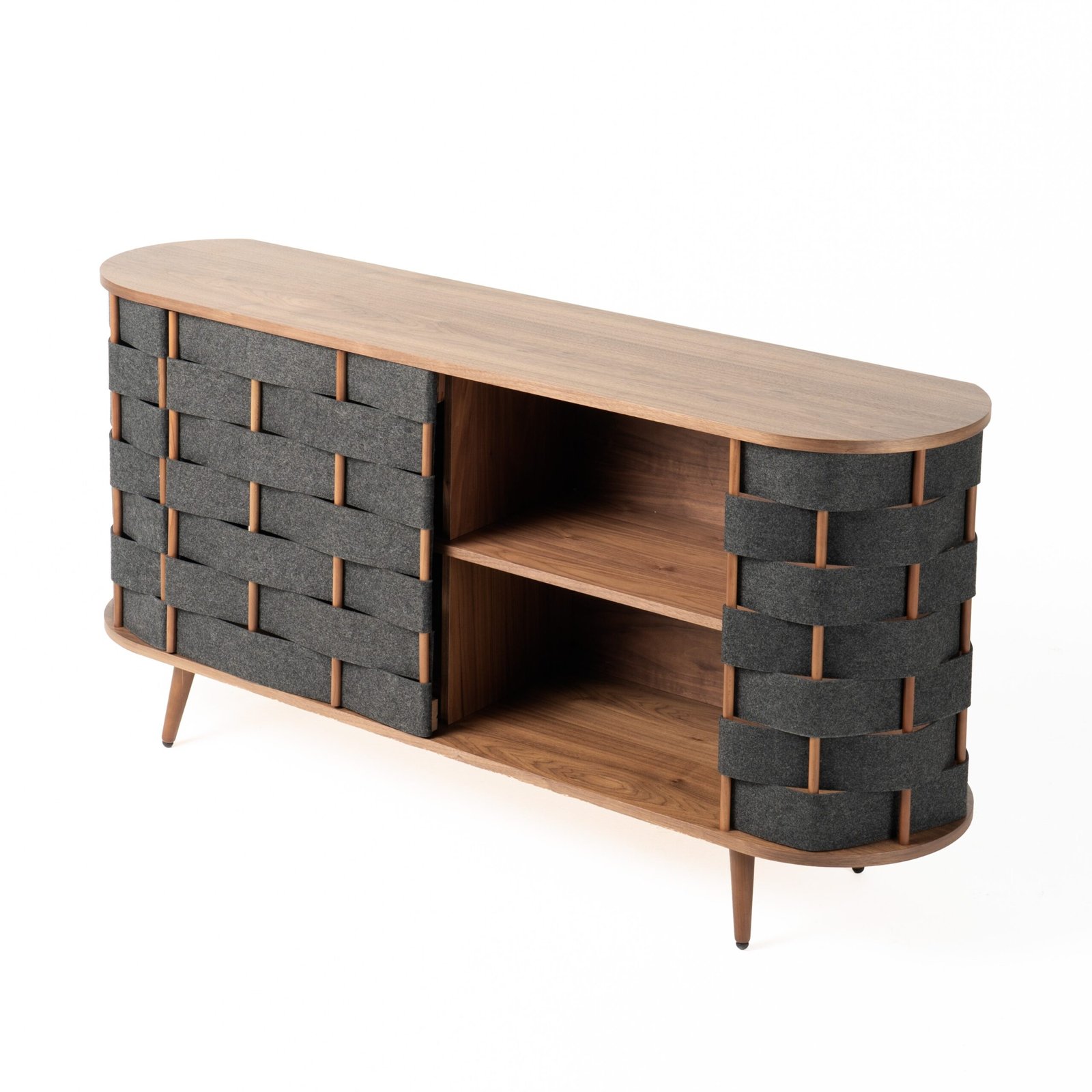 Modrest Sheridan - Tela gris moderna de mediados de siglo + buffet de nogal