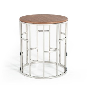 Mesa auxiliar Modrest Silvia moderna de nogal y acero inoxidable