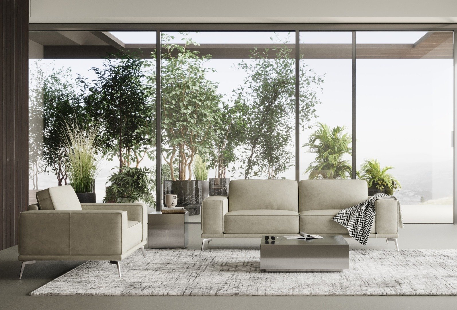 Lamod Italia Soho - Sofá italiano de cuero gris Maya Cloud