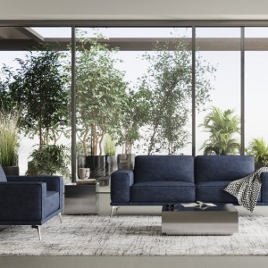 Lamod Italia Soho - Sofá italiano de cuero azul Maya